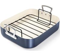 MICHELANGELO Roasting Pan with Rack, Carbon Steel Turkey Roasting Pan for Oven and Induction, Nonstick Turkey Roaster Pan with Rack, 15 Inch x 11 Inch (38cm x 29cm) Purple