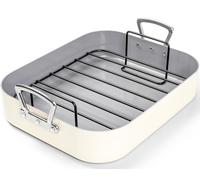 MICHELANGELO Roasting Pan with Rack, Carbon Steel Turkey Roasting Pan for Oven, Nonstick Turkey Roaster Pan with Rack, 15 Inch x 13 Inch (38cm x 33cm x 7.6cm) - Beige