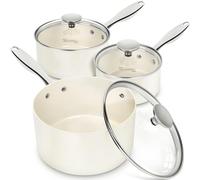 MICHELANGELO Sauce Pan Sets - Ceramic Sauce Pan with Lid, Nonstick Saucepan Set, 1Qt & 2Qt & 3 Qt Small Pots for Cooking, Non-Toxic Sauce Pot, White