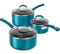 MICHELANGELO Sauce Pan Sets, Enamel Sauce Pan with Lid, 1Qt & 2Qt & 3Qt Saucepans with Lids, Nonstick Saucepan Set, Small Pot with Lid, Non Stick Sauce Pots with Silicone Handle, Oven Safe, Cyan