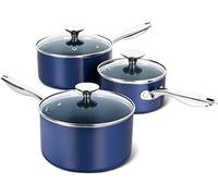 MICHELANGELO Sauce Pan with Lid, Ceramic Saucepan Set, 1.5Qt & 2Qt & 3Qt Sauce Pan Sets, Nonstick Saucepans with Lids, Small Pots with Stainless Steel Handle, Oven Safe, Blue