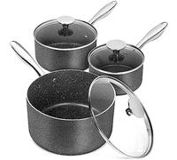 MICHELANGELO Sauce Pan with Lid, Granite Saucepans with Lids, 1Qt & 2Qt & 3Qt Sauce Pan Sets, Nonstick Saucepan Set with Stainless Steel Handle, Oven Safe, Grey