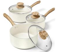 MICHELANGELO Saucepan Set, 14cm, 18cm, 20cm Saucepans with Lids, Non Stick Saucepans Set, Cooking Pots Set with Lid & Ergonomic Bakelite Handle, Cream White