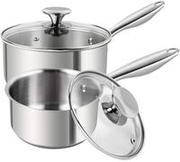 MICHELANGELO Saucepan Set 14cm,18cm, Stainless Steel Saucepans for Induction Hobs, Induction Sacuepans Set, 18/10 Stainless Steel Saucepan Set