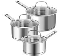 MICHELANGELO Saucepan Set 3 Sizes, Stainless Steel Sauce Pan with Lid, Tri-Ply Bottom Sauce Pot Set, Nonstick Saucepan, Induction Compatible, 1QT & 2QT &3QT
