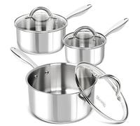 MICHELANGELO Saucepan Set 6pc, 18/10 Stainless Steel Sauce Pan with Lid, Tri-Ply Bottom Sauce Pot Set, Nonstick Saucepan, Induction Compatible, 1QT & 2QT &3QT