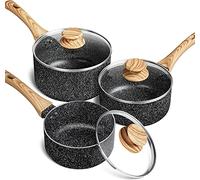 MICHELANGELO Saucepans Sets 14cm, 18cm, 20cm, Non Stick Saucepan Set, Saucepans with Lid 14cm, 18cm, 20cm, Cooking Pots with Lid, Ergonomic Bakelite Handle, Black