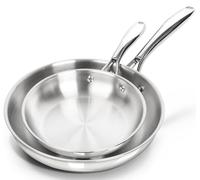 MICHELANGELO Stainless Steel Frying Pan Set, 20cm, 26cm Steel Pan Set with Triply Base, Stainless Steel Skillet with Ergonomic Handle, Induction Compatible