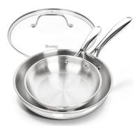 MICHELANGELO Stainless Steel Frying Pan Set, 20cm, 26cm (with lid) Steel Pans Set with Triply Base, Stainless Steel Skillet with Ergonomic Handle, Induction Compatible