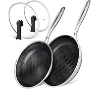 MICHELANGELO Stainless Steel Frying Pan Set with Lids, 8 & 10 Inch Frying Pans Nonstick, Stainless Steel Fry Pan Set, Honeycomb Pans for Cooking, Skillet with Lid - Induction Compatible