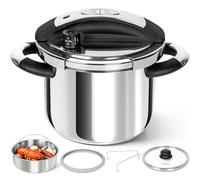 MICHELANGELO Stainless Steel Pressure Cooker 5L, 3-in-1 Large Pressure Cooker, One-Hand Locking System, Rice Cooker, Induction Compatible, with Glass Lid & Steamer, Dishwasher Safe