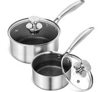 MICHELANGELO Stainless Steel Saucepan Set 1QT & 2QT, Premium Triple Ply Sauce Pan with Lid, Sauce Pot with Honeycomb Interior - 4pcs