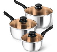 MICHELANGELO Stainless Steel Saucepan Set with Lid 1QT & 2QT & 3QT, Triply Base Stainless Steel Pot Set, Sauce Pot Set with Bakelite Handle