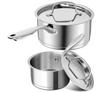 MICHELANGELO Stainless Steel Saucepan Set with Stainless Lids, Tri-Ply Bottom Sauce Pan with Lid, Sauce Pot Set 1QT & 2QT, Nonstick Saucepan, Dishwasher Safe