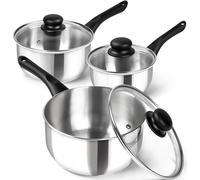 MICHELANGELO Stainless Steel Saucepan with Lid 6pcs, Triple Base Stainless Steel Pot Set, Saucepan Set with Bakelite Handle - 1QT & 2QT & 3QT