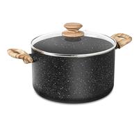 MICHELANGELO Stock Pot with Lid, 24cm/6L Soup Pot Nonstick, Cooking Pot with Lid, Induction Pot for Cooking, Non Stick Pot for Kitchen, Black Granite Pot