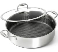 MICHELANGELO Tri-ply Stainless Steel Saute Pan 6 Quart, Deep Frying Pan with Lid, 18/10 Large Saute Pan with Nonstick Honeycomb Interior, Induction Compatible & Oven Safe - 12.5 Inch