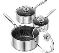 MICHELANGELO Triply Stainless Steel Pot Set, Hybrid Nonstick Saucepan Set with Lids, Induction Compatible Heavy Duty Sauce Pan 1QT & 2QT & 3QT, Honeycomb Interior, Dishwasher Safe Cookware - 6 Piece