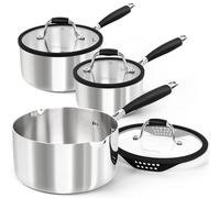 MICHELANGELO Triply Stainless Steel Saucepan Set, Saucpans with Strainer Lid, 1QT & 2QT & 3QT, Silicone Lids, 6pcs