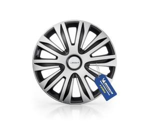 MICHELIN Wheel Cover MX-ABS 15 Inch Universal Hubcap 4-Piece Set for Car, ABS Plastic, Black/Silver