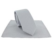 Michelsons of London Boys Semi Plain Tie & Pocket Square Set (Silver)