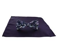 Michelsons of London Ready Tied Contrast Floral Bow Tie & Plain Pocket Square Set (Purple)