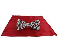 Michelsons of London Ready Tied Contrast Floral Bow Tie & Plain Pocket Square Set (Red)