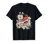 Michigan American Robin Bird and Apple Blossom Flower T-Shirt