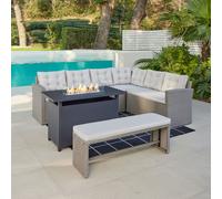 Michigan Corner Garden Rattan Sofa Set with Fire Pit Table, Grey Home Detail Grey One Size