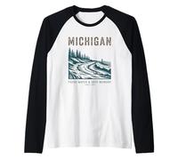 Michigan Fresh Water & Deep Memory Vintage Typography Raglan Baseball Tee