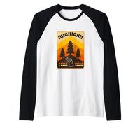 Michigan Great Lakes Great Times Retro Geometric Outdoors Raglan Baseball Tee