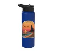 Michigan Lighthouse Sunset Waves Beach Stainless Steel Insulated Water Bottle