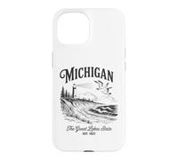 Michigan Lighthouse Waves Scene The Great Lakes State Nature Case for iPhone 15