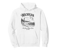 Michigan Lighthouse Waves Scene The Great Lakes State Nature Pullover Hoodie