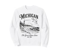 Michigan Lighthouse Waves Scene The Great Lakes State Nature Sweatshirt