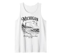 Michigan Lighthouse Waves Scene The Great Lakes State Nature Tank Top