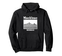 Michigan Mackinac Island Bridge Black And White Graphic Pullover Hoodie