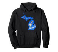 Michigan Map State Symbols Flower Bird Fish Pullover Hoodie