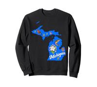Michigan Map State Symbols Flower Bird Fish Sweatshirt