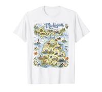Michigan, MI, USA, Maps, Icons, Upper Peninsula Value Graphic T-Shirt, Men, White, M