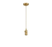 Michigan Single Ceiling Pendant Lamp Holder - Brass with Brown Cable