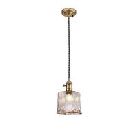 Michigan Single Ceiling Pendant Light - Antique Brass with Black Cable and Square Glass Shade
