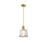 Michigan Single Ceiling Pendant Light - Antique Brass with Brown Cable and Square Glass Shade