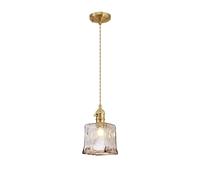 Michigan Single Ceiling Pendant Light - Brass with Brown Cable and Square Glass Shade
