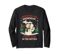 Michigan Snowman Xmas Shirt Cute Cardinal Tree MI State Long Sleeve T-Shirt