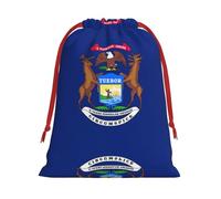 Michigan State Flag Christmas Drawstring Gift Bags Large Size Xmas Goody Wrapping Bags Valentine Favors Party
