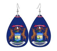 Michigan State Flag Leather Earring For Women Teardrop Dangle Printed Fashion Accessories Daily Wear Party