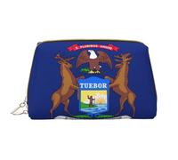 Michigan State Flag Leather Hand-Held Zipper Makeup Bag Cute Make Up Case Large Wide-Open Pouch Pen Case