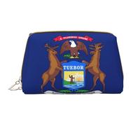 Michigan State Flag Leather Hand-Held Zipper Makeup Bag Pen Case Stationery Box Lipstick Pouch Toiletry Bag