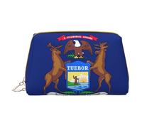 Michigan State Flag Leather Hand-Held Zipper Makeup Bag Storage Bag for Miscellaneous Items Pen Case